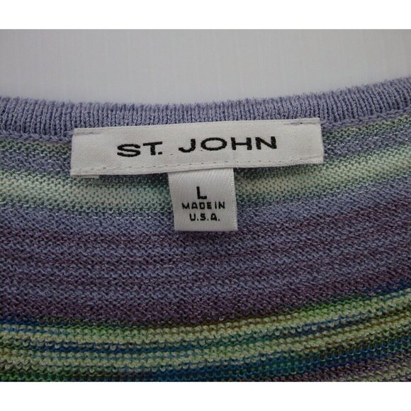 St John Sweater Large Purple Vest Pullover Striped Knit V-Neck USA * - Picture 9 of 10